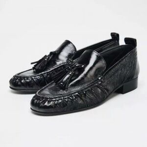 New Zara Shiny Black Tassel Loafers US 7, EUR 38